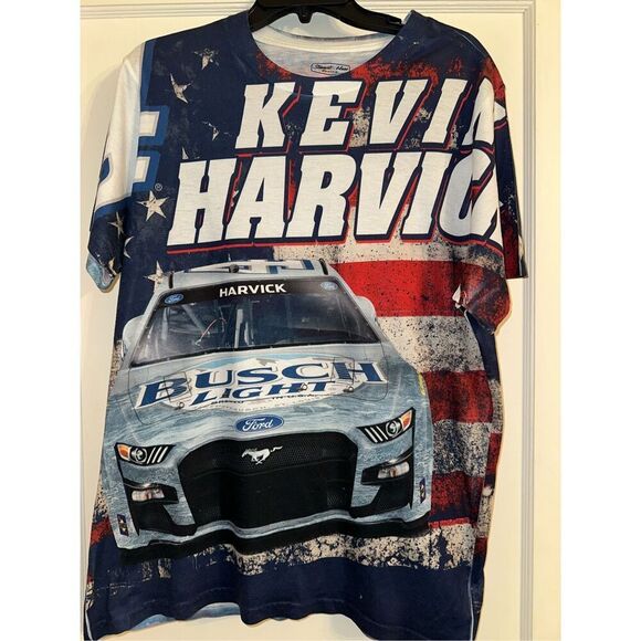 Kevin Harvick Stewart-Haas Racing Team Collection White Sublimated Patriotic T-S - Picture 1 of 5